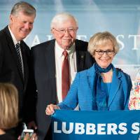 President Thomas J. Haas, President Emeritus Arend and Nancy Lubbers, and Lynn Blue at the Arend and Nancy Lubbers Student Services Center Dedication